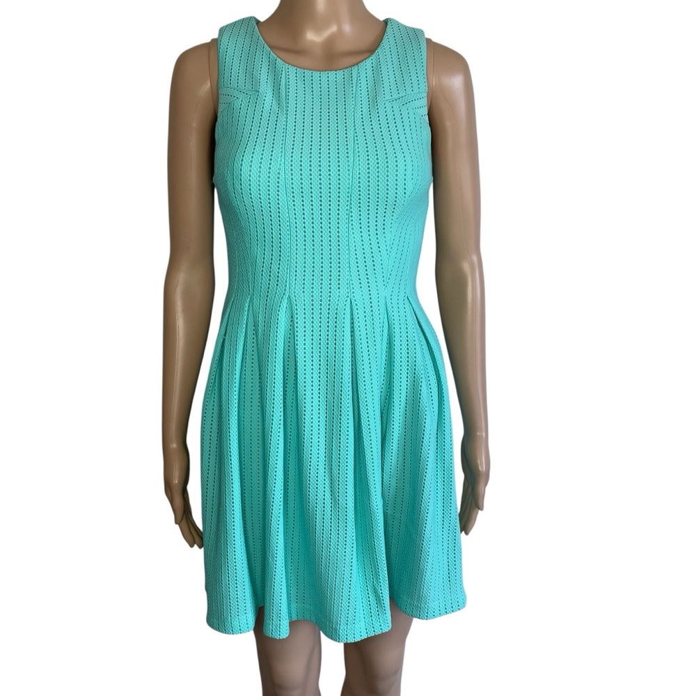 Sugarlips Teal Blue Crewneck Sleeveless Pleated Fit & Flare Mini Skater Dress